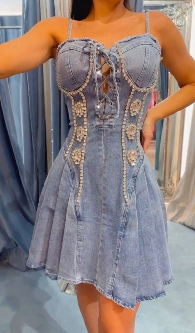 Vestido Bordado Jeans Claro