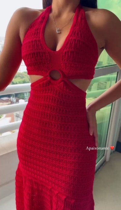 Vestido Frente Única Midi Tricô Vermelho