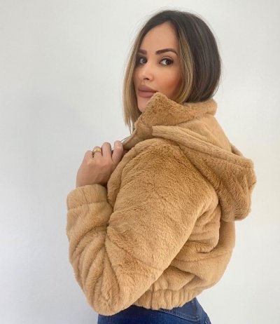 Jaqueta Cropped Puffer Pelos Camel