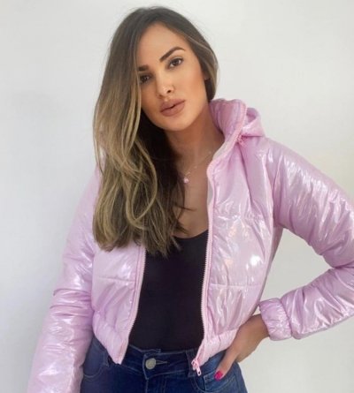 Jaqueta Cropped Puffer Rosa Disco