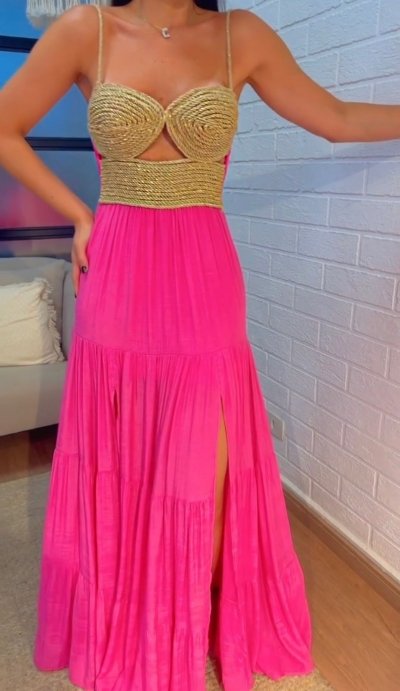 Vestido Longo Cordas Pink