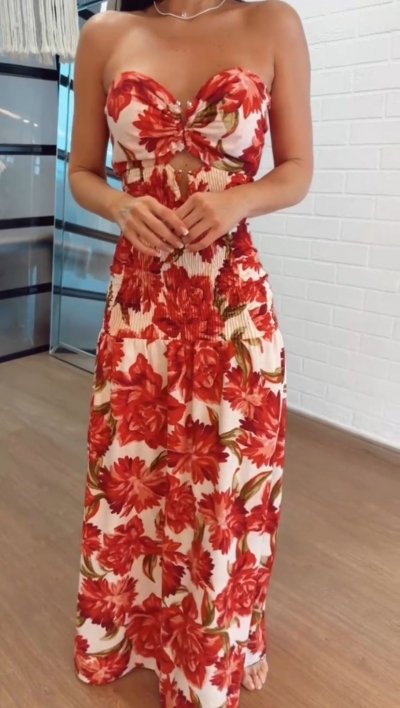 Vestido Longo Floral Vermelho