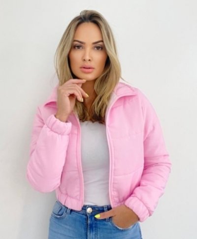 Jaqueta Cropped Puffer Rosa